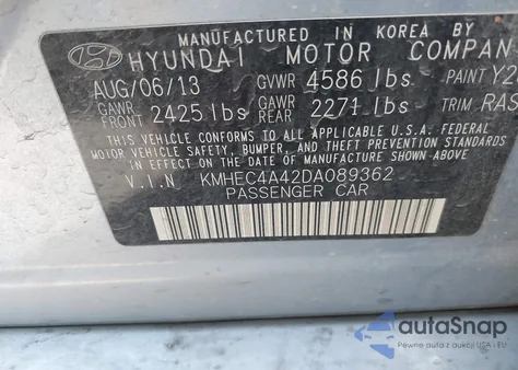2013 Hyundai Sonata Hybrid Limited z USA, uszkodzony, nr VIN KMHEC4A42DA089362